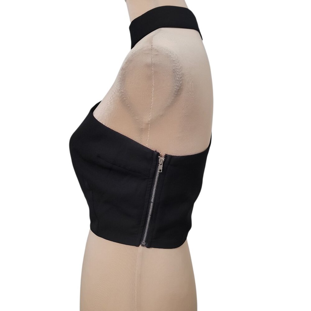 Forever 21 Size S Black High Neck Cropped 1 Shoulder Top, Exc, Like New Cond. - Picture 3 of 11